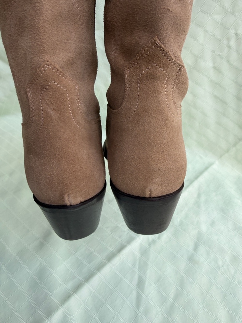 New Zara Taupe Suede Knee-High Western Boots - Picture 6 of 11